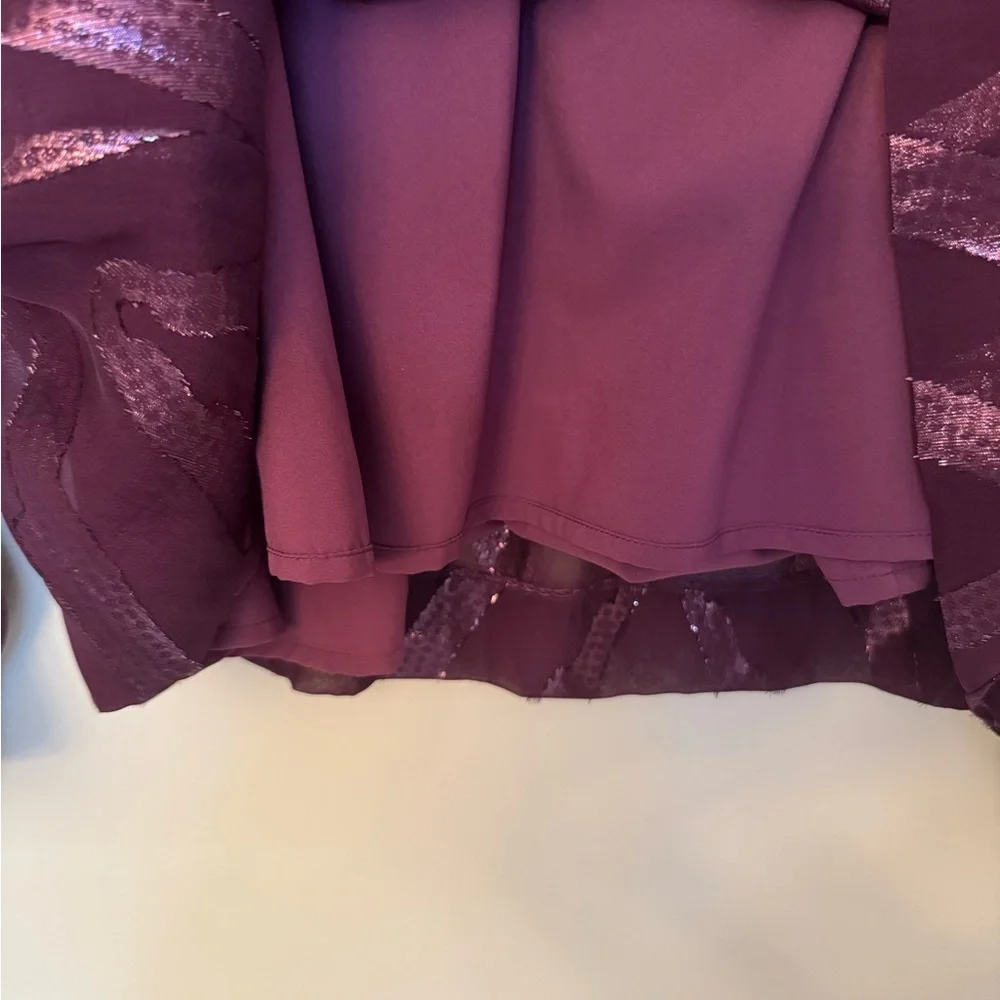 Marie Oliver Silk Ruffled Stand Collar Blouse Size Medium Purple Metallic Top - Picture 3 of 6